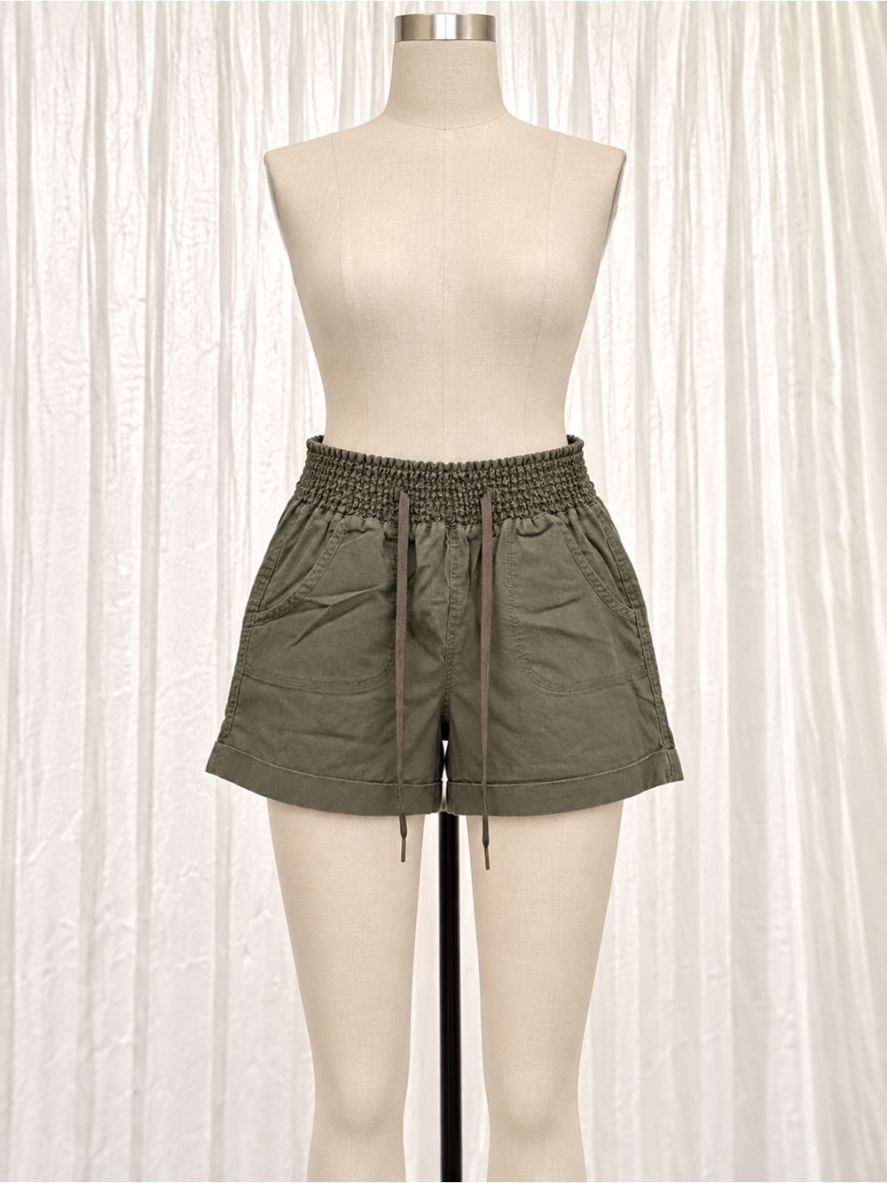 Forever 21 Olive Green Smocked Waist High-Rise Shorts